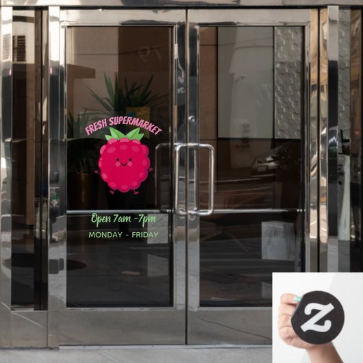 Cute happy raspberry cartoon illustratie raamsticker (Kantoordeur)