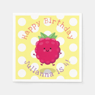Cute happy raspberry cartoon illustratie servet