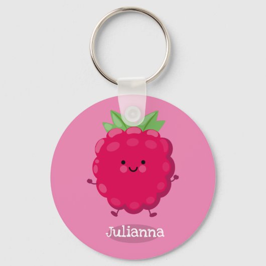 Cute happy raspberry cartoon illustratie sleutelhanger (Voorkant)
