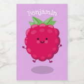 Cute happy raspberry cartoon illustratie voedselcontainer etiket (Enkel label)