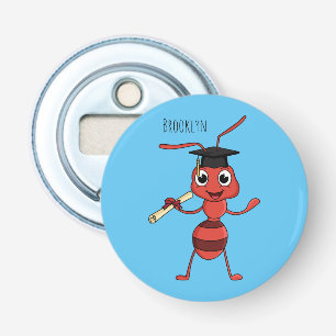 Cute happy red ant cartoon button flesopener