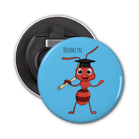 Cute happy red ant cartoon button flesopener (Voorkant)