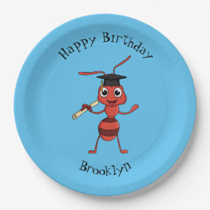 Cute happy red ant cartoon papieren bordje