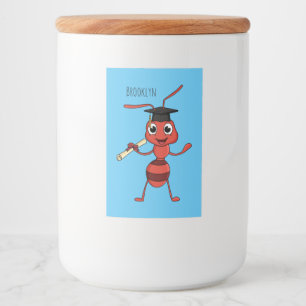 Cute happy red ant cartoon voedselcontainer etiket