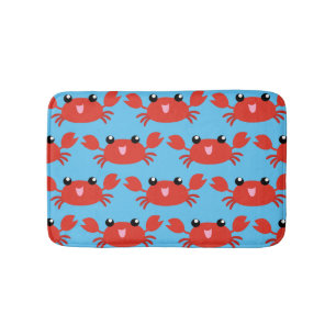 Cute Happy Red Crab Pattern op Blue Badmat