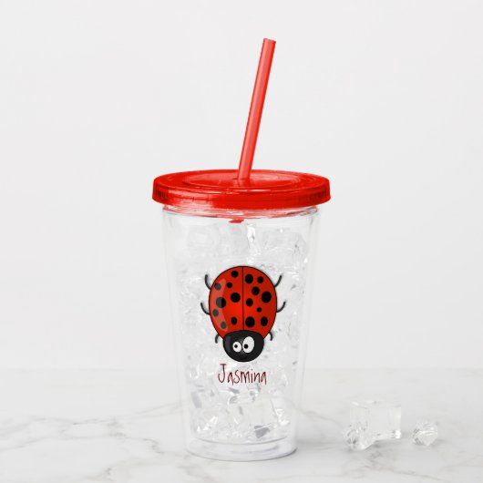 Cute happy red ladybug cartoon afbeelding acryl drinkbeker (Achterkant ijs)