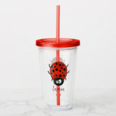 Cute happy red ladybug cartoon afbeelding acryl drinkbeker (Voorkant)