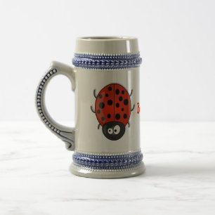 Cute happy red ladybug cartoon afbeelding bierpul