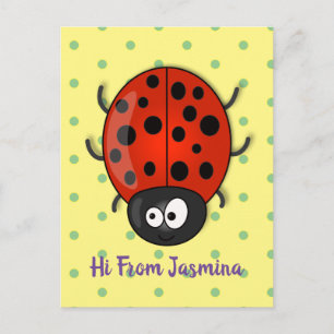 Cute happy red ladybug cartoon afbeelding briefkaart