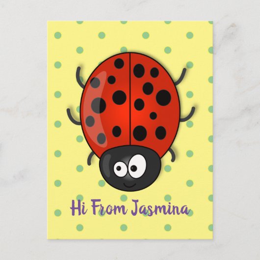 Cute happy red ladybug cartoon afbeelding briefkaart (Voorkant)