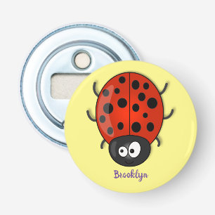 Cute happy red ladybug cartoon afbeelding button flesopener