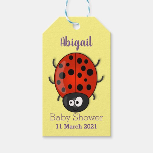 Cute happy red ladybug cartoon afbeelding cadeaulabel (Voorkant)