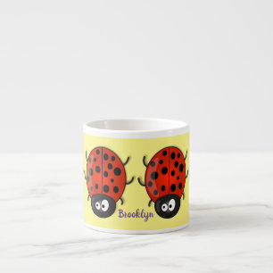 Cute happy red ladybug cartoon afbeelding espresso kop
