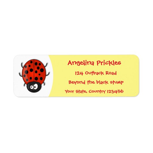 Cute happy red ladybug cartoon afbeelding etiket (Voorkant)
