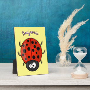 Cute happy red ladybug cartoon afbeelding fotoplaat
