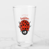 Cute happy red ladybug cartoon afbeelding glas (Achterkant)