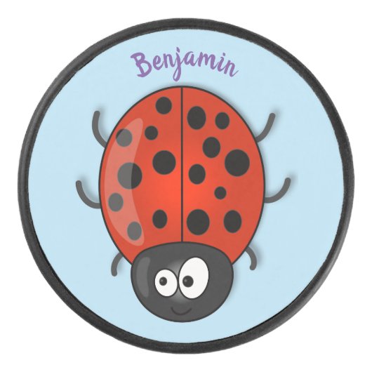 Cute happy red ladybug cartoon afbeelding hockey puck (Voorkant)