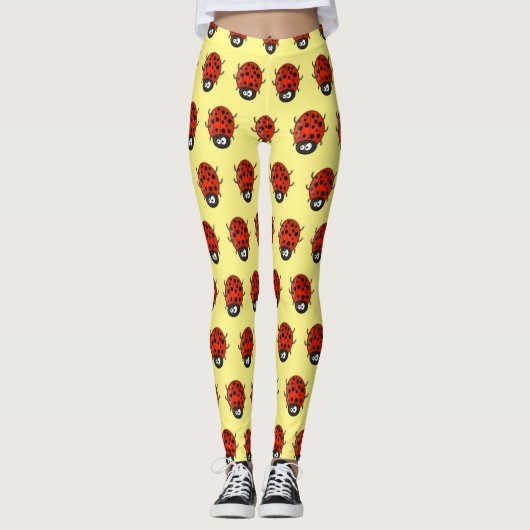 Cute happy red ladybug cartoon afbeelding leggings (Voorkant)