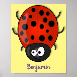 Cute happy red ladybug cartoon afbeelding poster