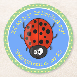 Cute happy red ladybug cartoon afbeelding ronde kartonnen onderzetter