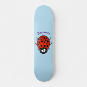 Cute happy red ladybug cartoon afbeelding skateboard