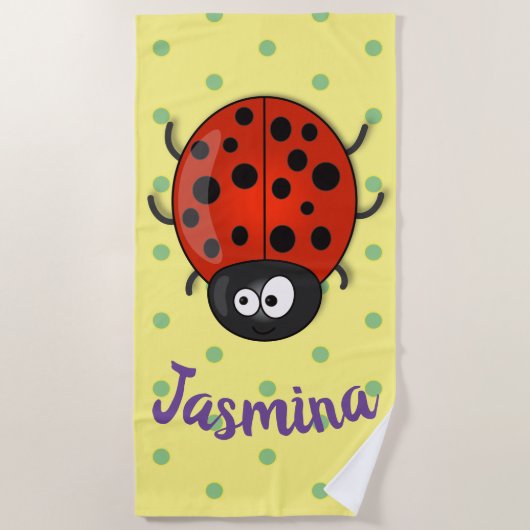 Cute happy red ladybug cartoon afbeelding strandlaken (Voorkant)