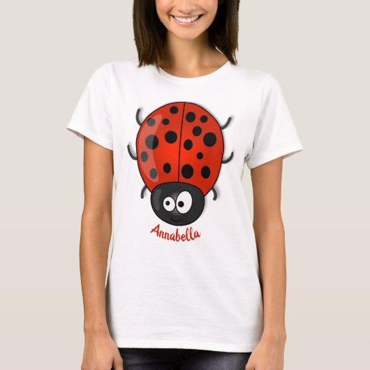 Cute happy red ladybug cartoon afbeelding t-shirt (Voorkant)