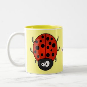 Cute happy red ladybug cartoon afbeelding tweekleurige koffiemok