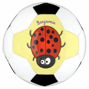 Cute happy red ladybug cartoon afbeelding voetbal