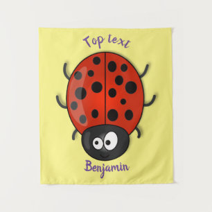 Cute happy red ladybug cartoon afbeelding wandkleed