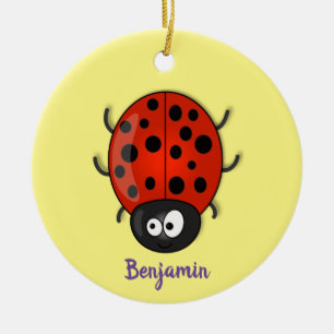 Cute happy red ladybug cartoon illustratie keramisch ornament