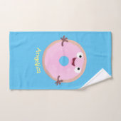 Cute happy roze glaasje donut cartoon bad handdoek (Handdoek)