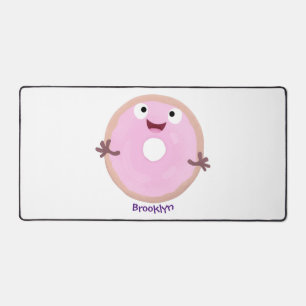 Cute happy roze glaasje donut cartoon bureaumat