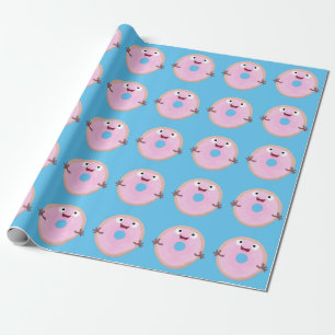 Cute happy roze glaasje donut cartoon cadeaupapier