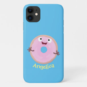 Cute happy roze glaasje donut cartoon iPhone 11 hoesje