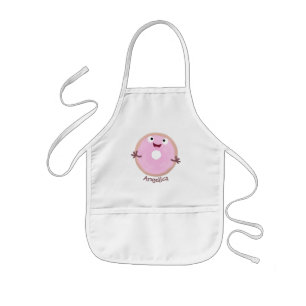 Cute happy roze glaasje donut cartoon kinder schort