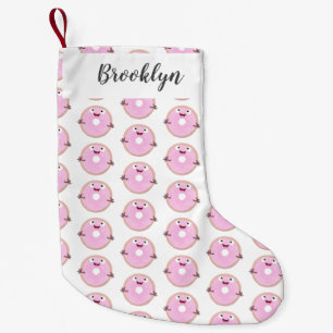 Cute happy roze glaasje donut cartoon kleine kerstsok