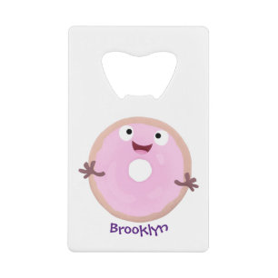 Cute happy roze glaasje donut cartoon kredietkaart flessenopener