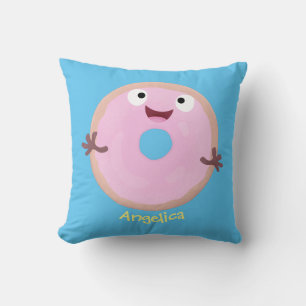 Cute happy roze glaasje donut cartoon kussen