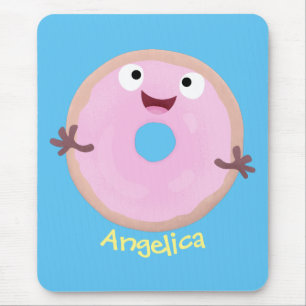 Cute happy roze glaasje donut cartoon muismat