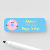 Cute happy roze glaasje donut cartoon naamplaatje (In situ)