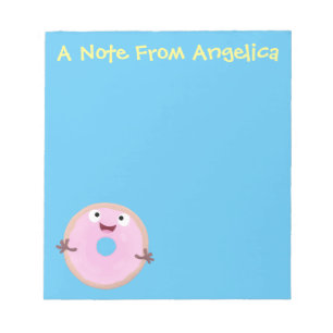 Cute happy roze glaasje donut cartoon notitieblok