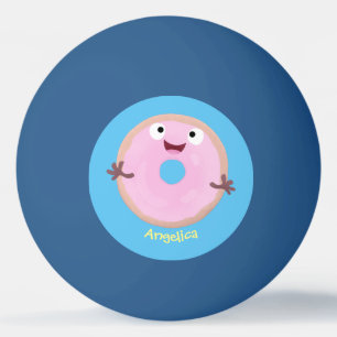 Cute happy roze glaasje donut cartoon pingpongballen