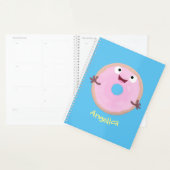 Cute happy roze glaasje donut cartoon planner (Display)