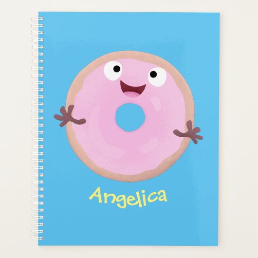 Cute happy roze glaasje donut cartoon planner (Voorkant)