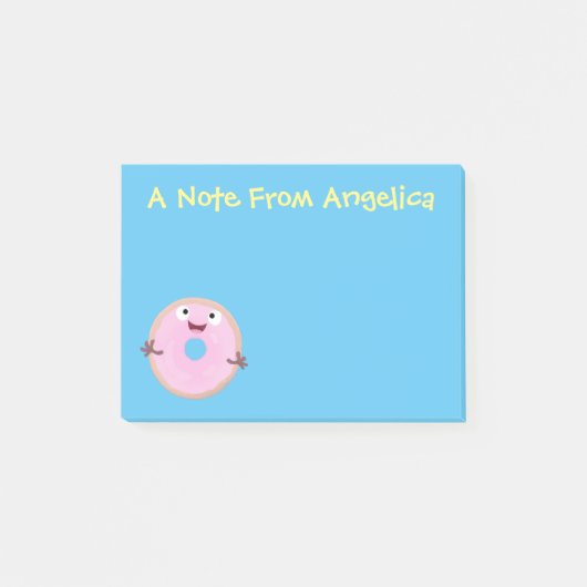 Cute happy roze glaasje donut cartoon post-it® notes (Voorkant)