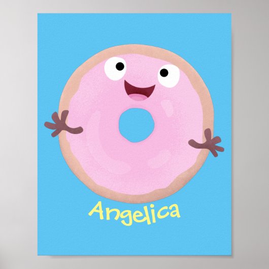Cute happy roze glaasje donut cartoon poster (Voorkant)