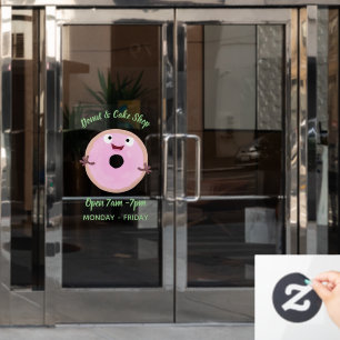 Cute happy roze glaasje donut cartoon raamsticker