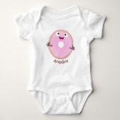 Cute happy roze glaasje donut cartoon romper (Voorkant)