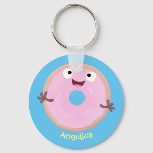 Cute happy roze glaasje donut cartoon sleutelhanger